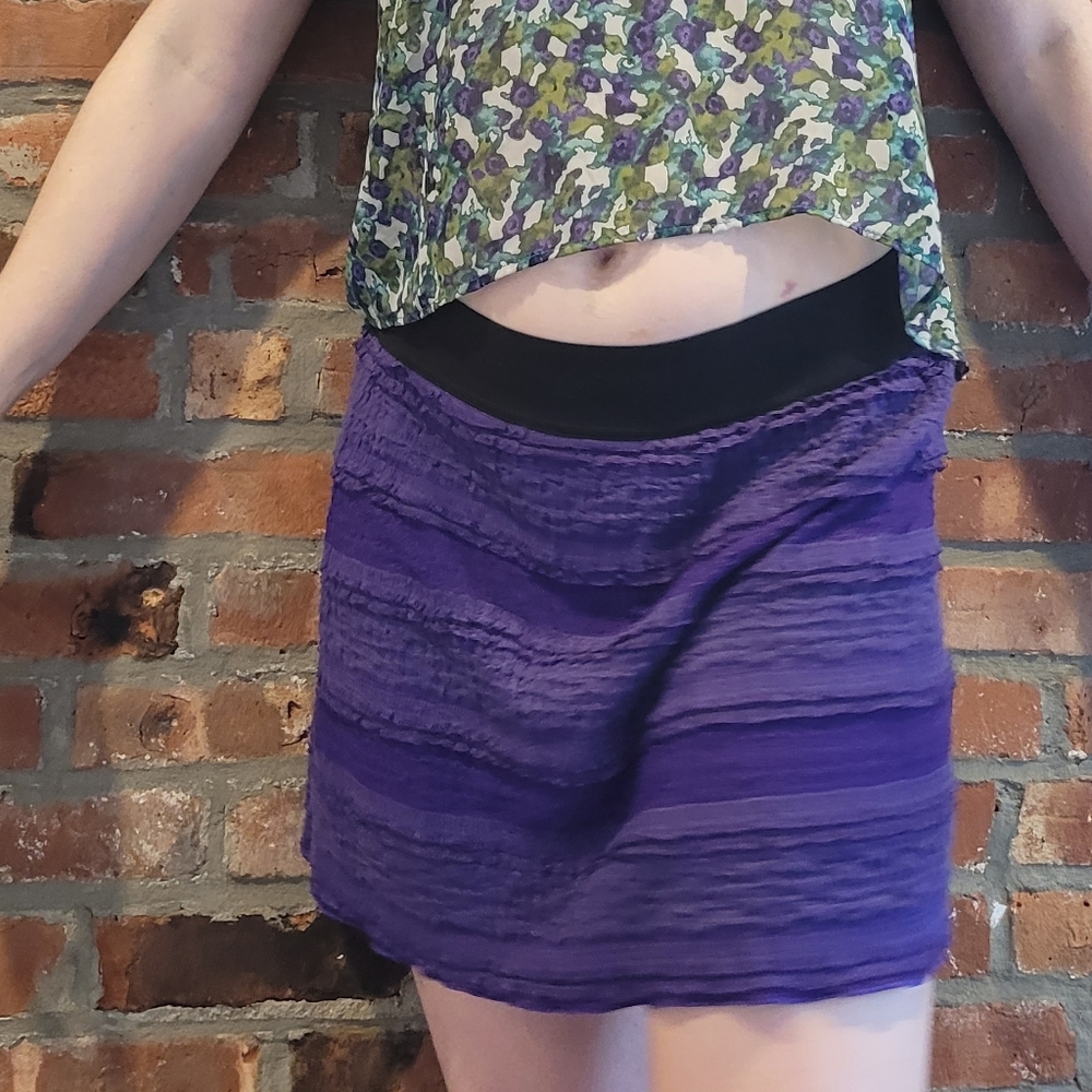 Free People Purple Tiered Lace Metallic Elastic Waist Mini Skirt XS